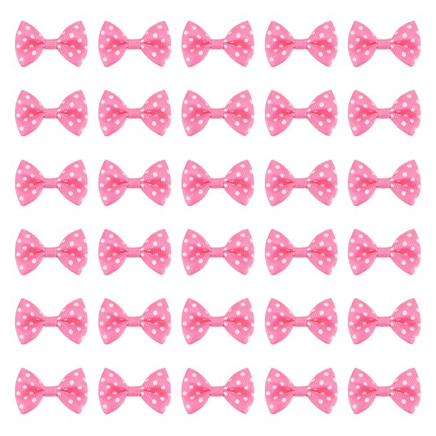 Uxcell 100 Pcs Lazo de Cinta con Puntos Blancos Rosa Claro 1.5" x 1" Mini Lazo para Manualidades Lazos de Satén a Granel para Costura DIY Scrapbooking Regalo de Boda Decoración del Hogar