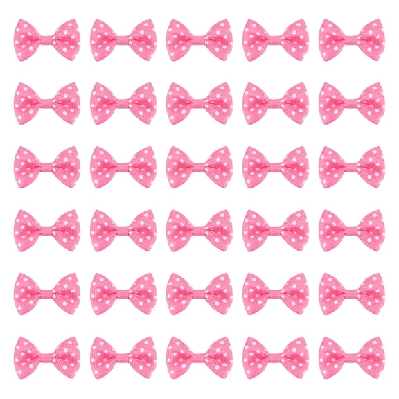 Uxcell 50 Pcs Light Rose Red White Dot Polka Dot Ribbon Bow Ties 1.5" x 1" Mini Bowknot for Crafting Little Satin Bows Bulk for DIY Sewing Scrapbooking Wedding Gift Present Home Decoration