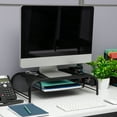 thumbnail image 3 of Mind Reader Monitor Stand, Ventilated Laptop Riser, Paper Tray, Office, Metal Mesh, 20"L x 11.5"W x 5.5"H, Set of 2, Black, 3 of 10