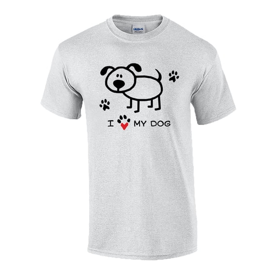 I Love My Dog Paw Print Heart Graphic Short Sleeve T-Shirt-Ash-Small