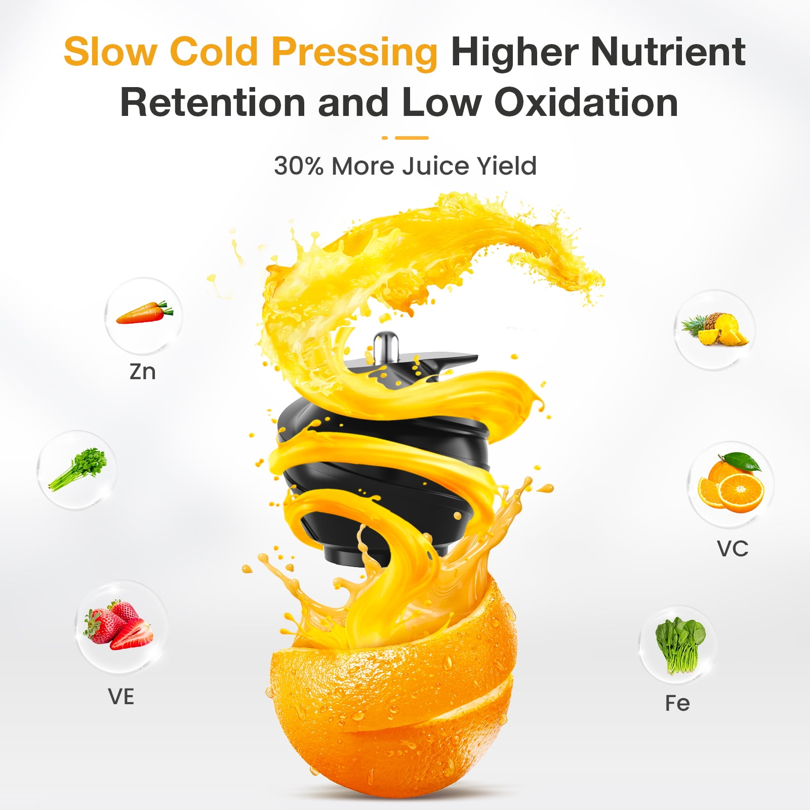 Pyukix Masticating Juicer for Fruits and Vegetables, Powerful Small Juicer Extractor Machine Compact