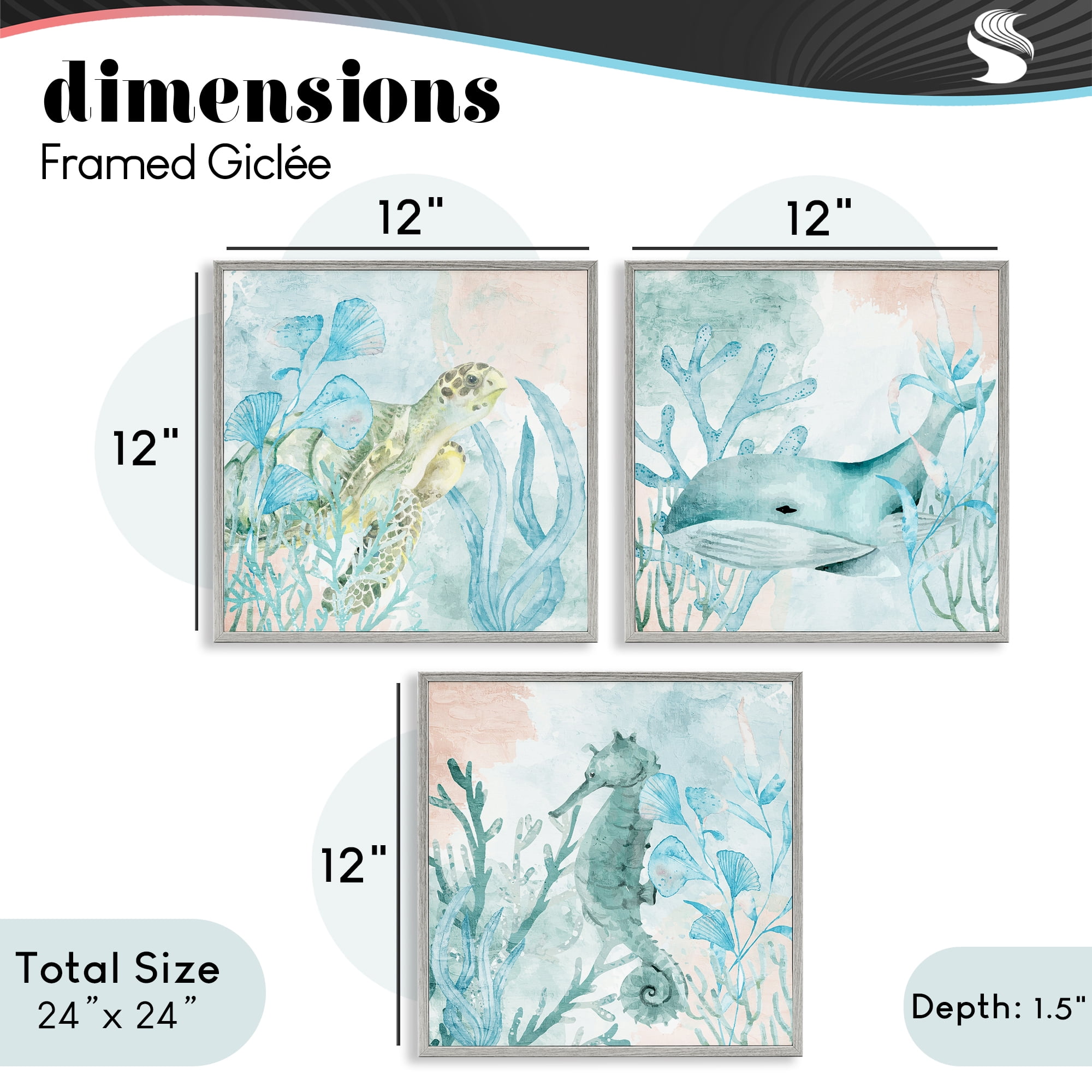 Stupell Industries Aquatic Animals Sea Swim 3 Piece Gray Framed Giclee Art Set, design by Kim Allen