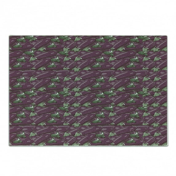Eggplant Cutting Board, Retro Inspired Stacks of Delicious Eggplants Product of Nature Ingredient Cusine Food, Decorative Tempered Glass Cutting and Serving Board, Small Size, Purple, by Ambesonne