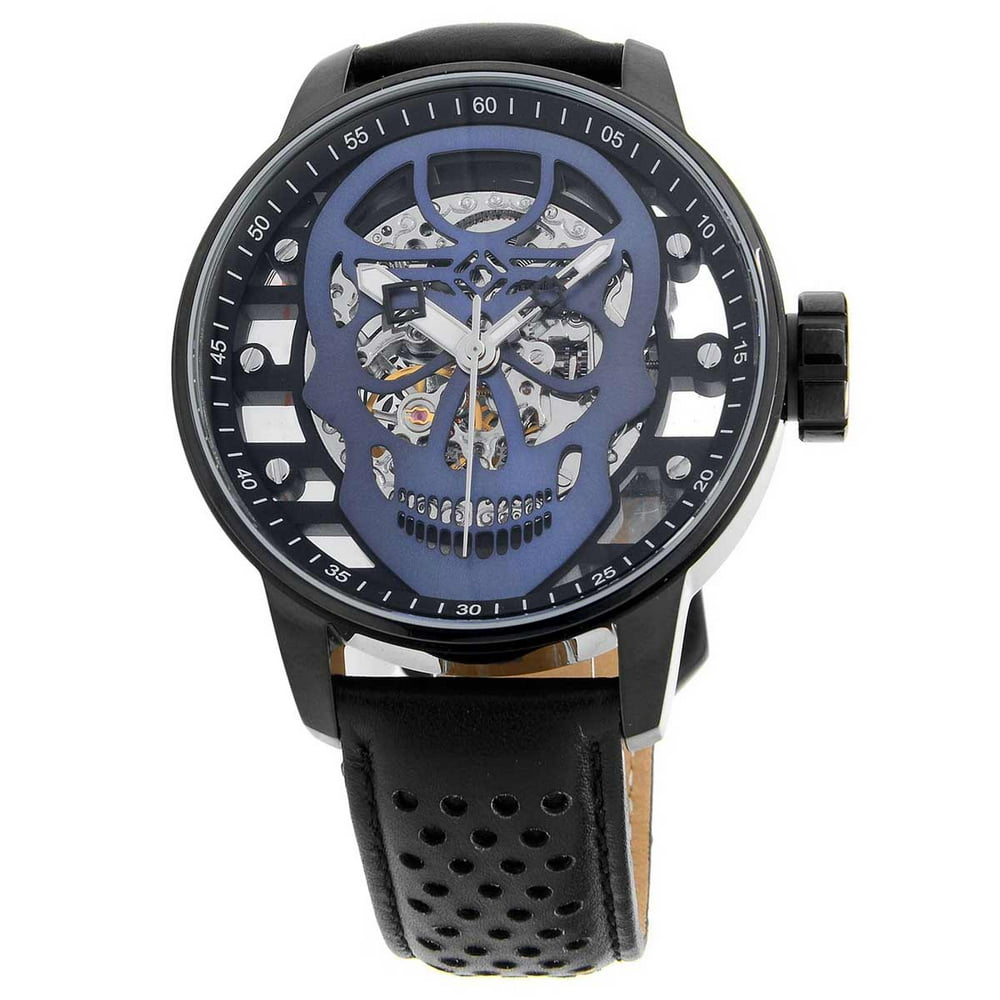 Invicta - Invicta Men's 20197 S1 Rally Mechanical Black and Blue Skeleton Dial Black Leather
