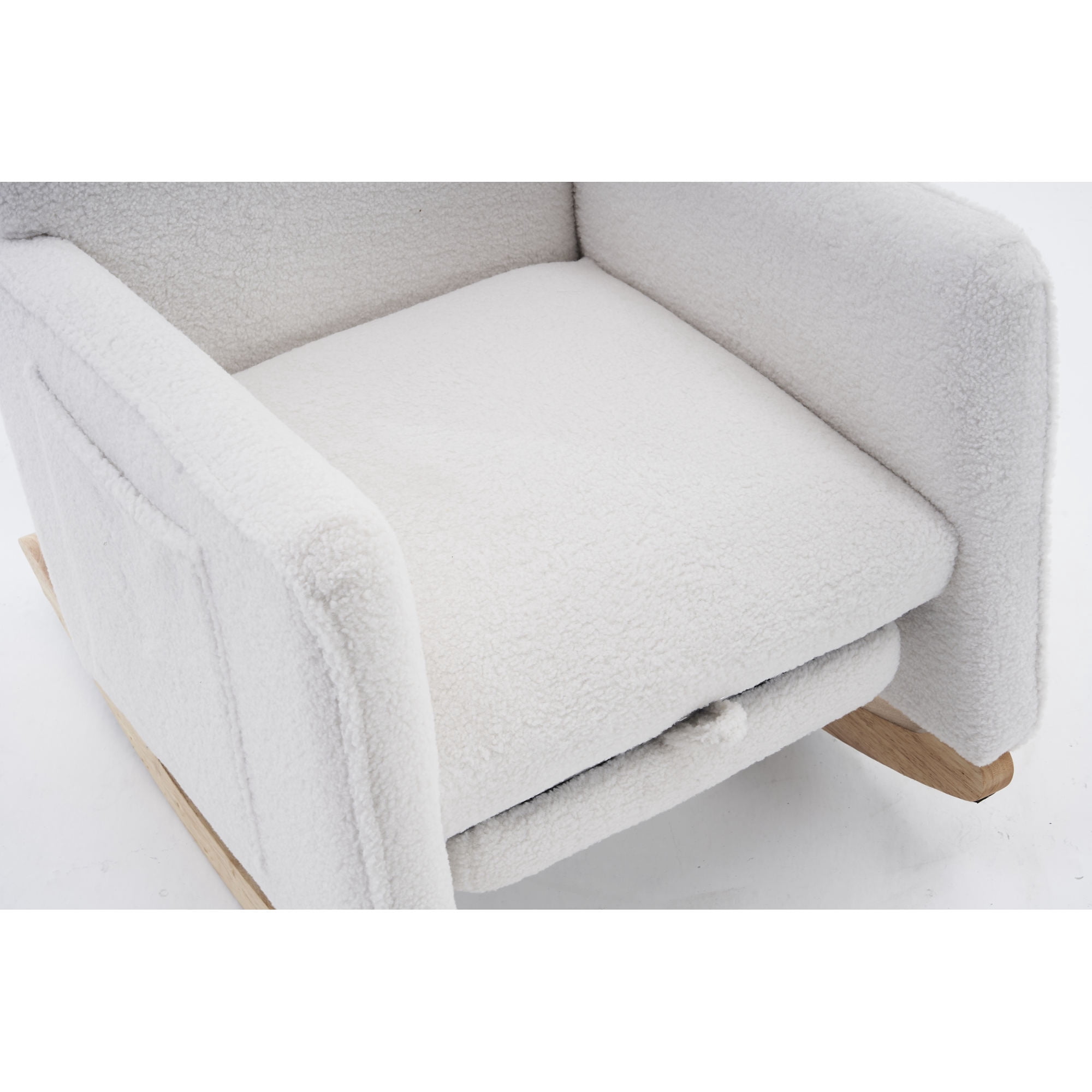 Jopath Nursery Rocking Chair,Teddy Fabric Upholstered Rocking Chair with Adjustable Footrest,Glider Rocker Chair with High Backrest for Living Room,Bedroom,Ivory