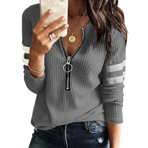 Aayomet Blouses for Women Fashion 2024 Women's Classic-Fit Long-Sleeve Crewneck T-Shirt,Gray L
