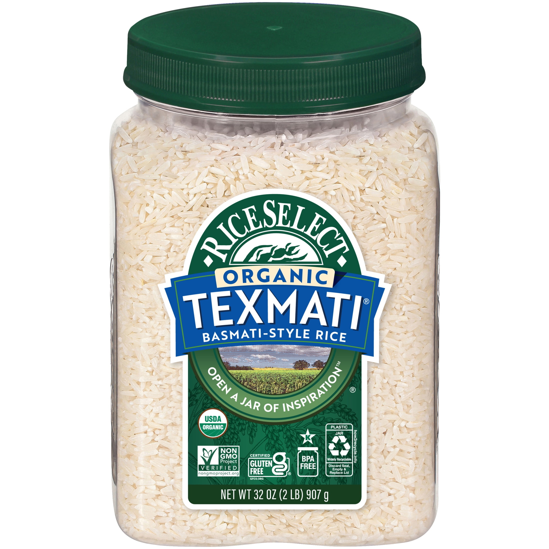 (3 pack) RiceSelect Organic Texmati White Rice, American-Style Basmati Rice, 2 lb Jar