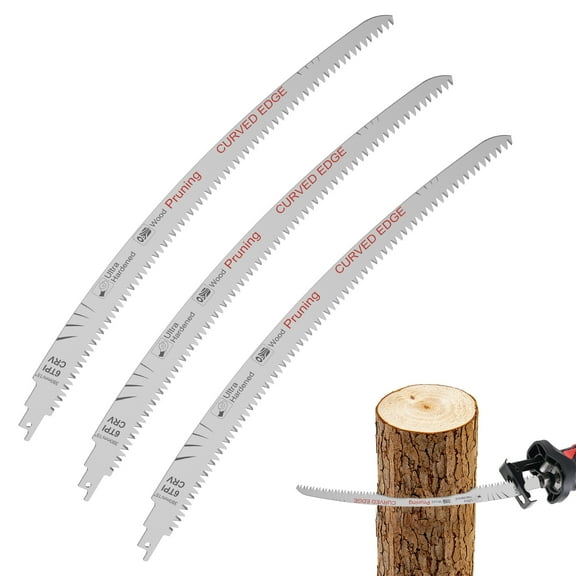 3Pcs Arc Edge Reciprocating Saw Blade 6TPI 14.4 Inch Chrome Vanadium Steel Wood Pruning Saw Blade for Cutting Wet and Dry Wood