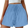 thumbnail image 2 of FAIWAD Summer Solid Color Shorts for Women High Waist Tie Front Wide Leg Shorts Casual Smocked Shorts with Pockets, 2 of 7