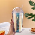 thumbnail image 4 of Vaso de agua fría con forma de cúpula de 560 ml, vaso para bebidas, vaso de agua con láser de diamante de color de plástico de doble capa, 4 of 5