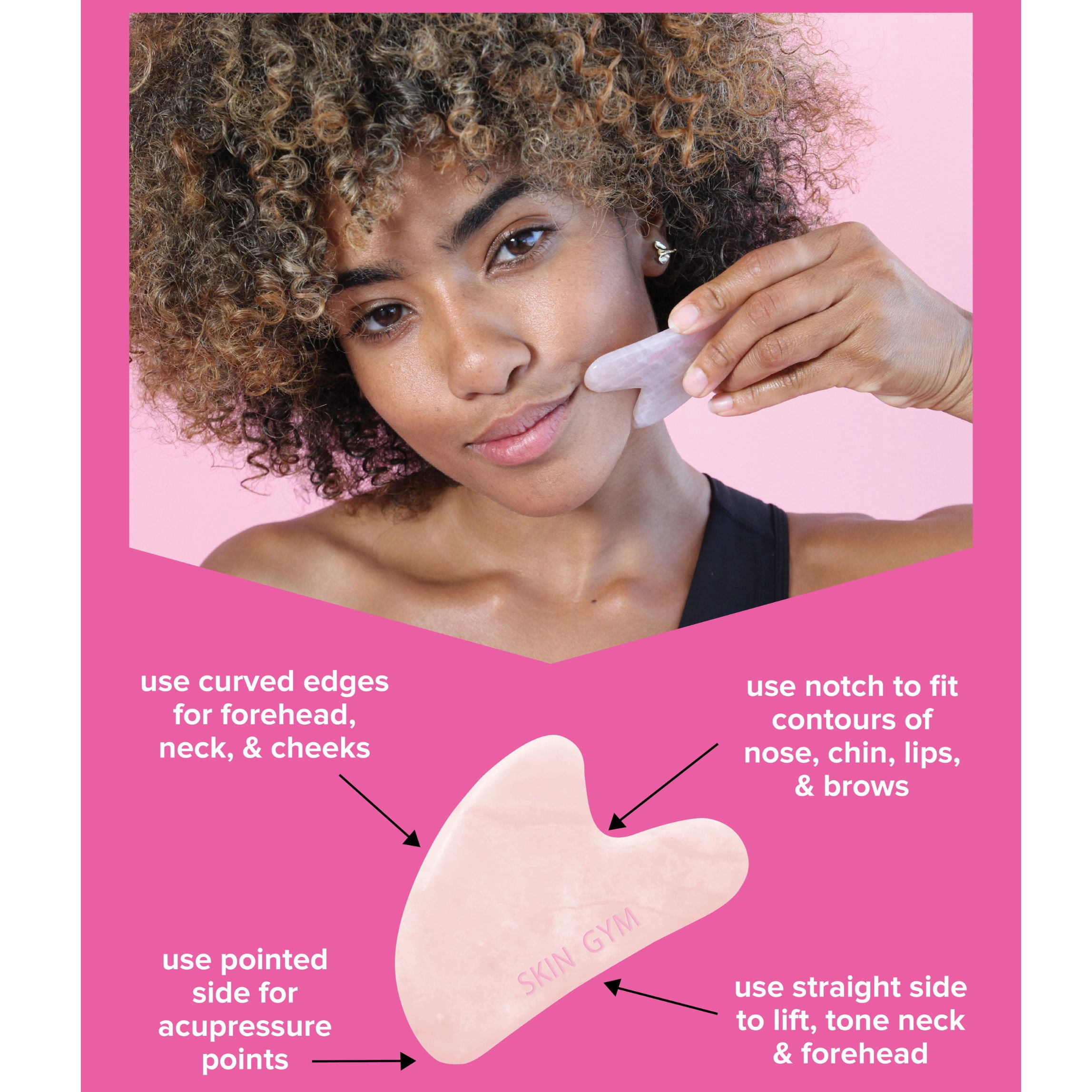 Skin Gym Rose Quartz Sculpty Heart Gua Sha for De-puffing and