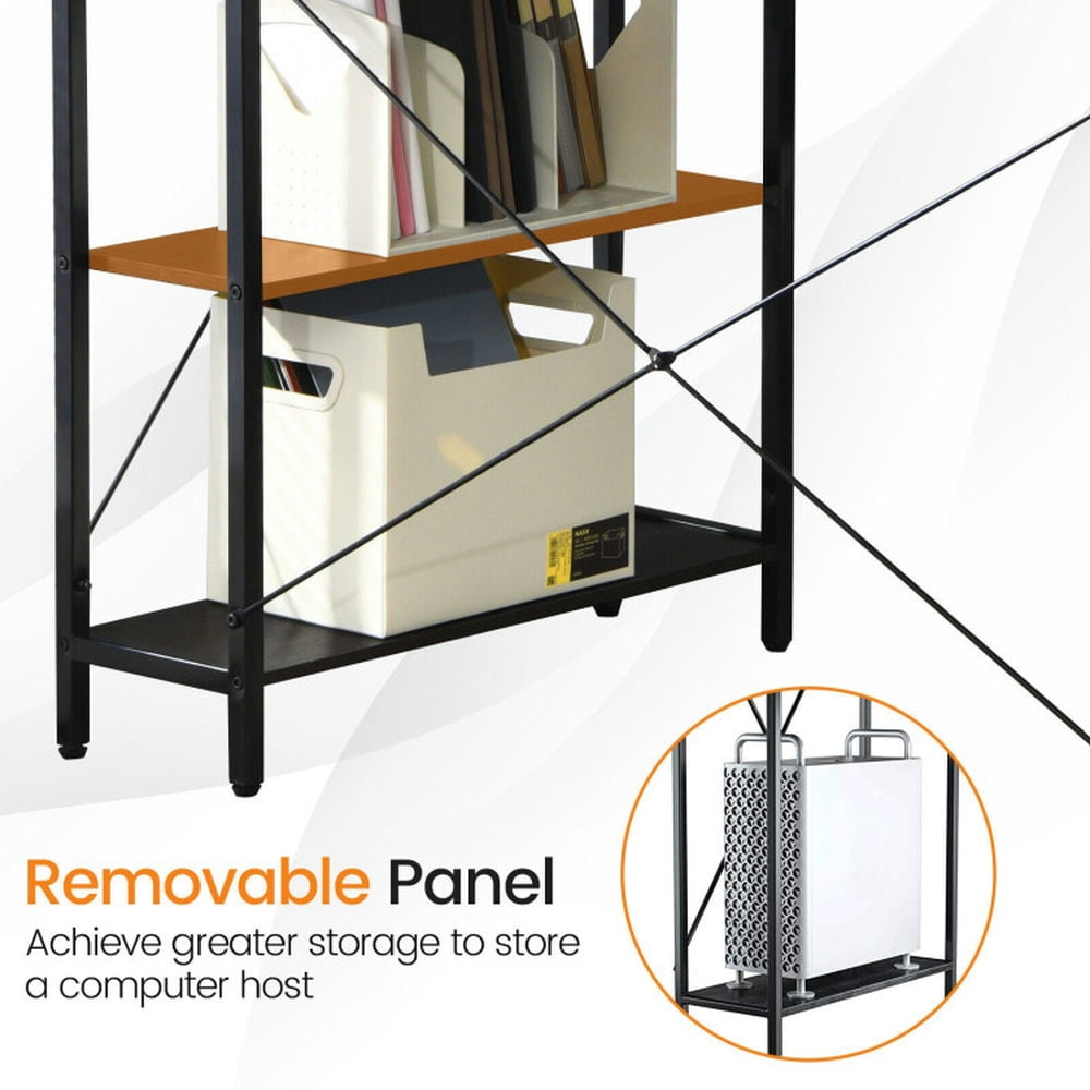 Demi Bonn Reversible Computer Desk Study Workstation Home Office 4-tier Bookshelf, Brown