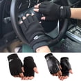 thumbnail image 2 of 1 Pair Men Autumn Winter Riding Gloves Half Finger Faux Leather Elastic Cuffs Solid Color Sports Climbing Fitness Driving Mittens, 2 of 7