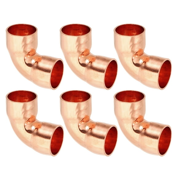Uxcell 1/2" ID 0.8mm Thick Elbow Copper Fitting 6pcs Short Radius Sweat Solder Pure Copper Tube Connector