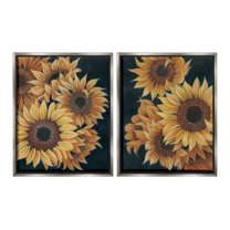Stupell Industries Sunflowers on Black Botanical & Floral Painting Gray Floater Framed Canvas Art Print Wall Art, 17 x 21, Set of 2