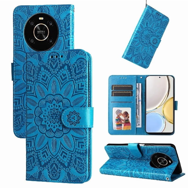 Funda tipo cartera GANGXUN para Honor Magic 4 Lite 4G/5G , diseño girasol, cuero PU, soporte, cierre magnético, tarjetero
