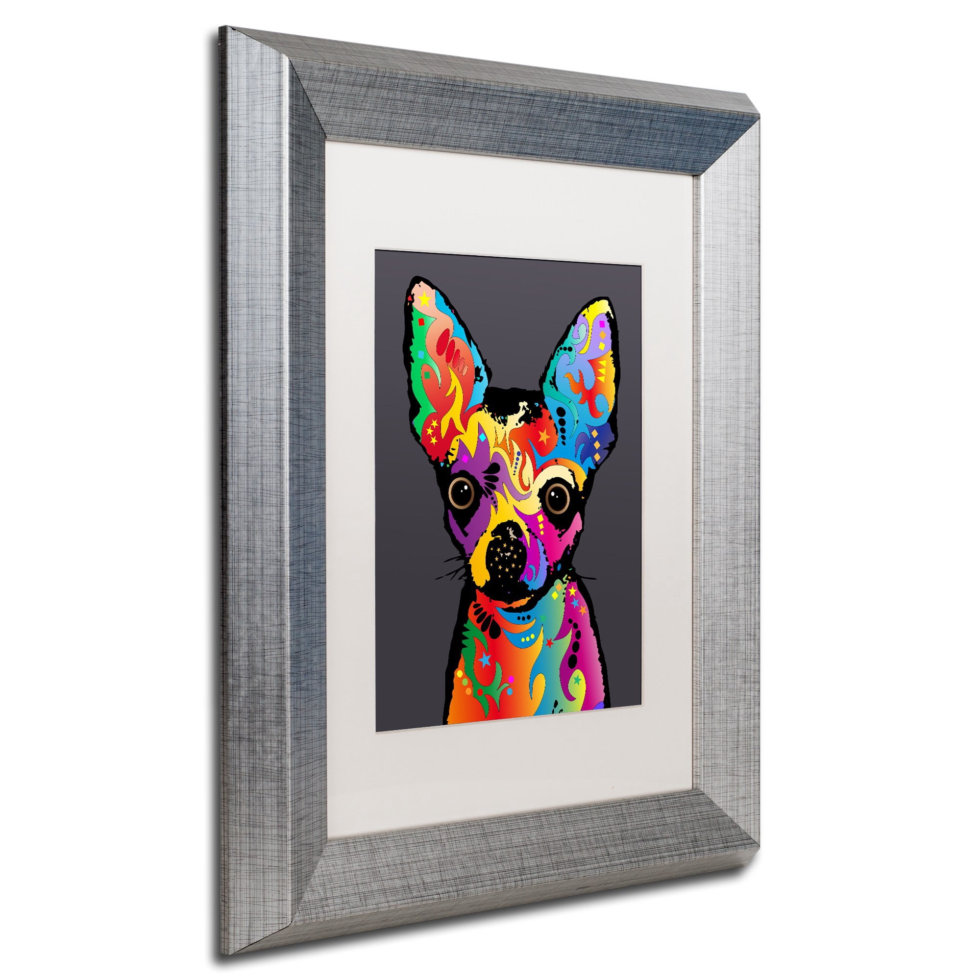 Trademark Fine Art "Chihuahua Dog Grey" Canvas Art by Michael Tompsett, White Matte, Silver Frame