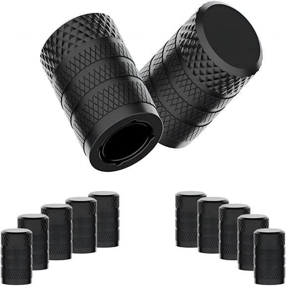 RIONIMA Tire Valve Stem Caps,Black,10 Pcs/Pack,Anodized Aluminum Tire Cap Set,Corrosion Resistant,Universal Stem Covers for Cars Trucks Motorcycles Suvs and Bikes