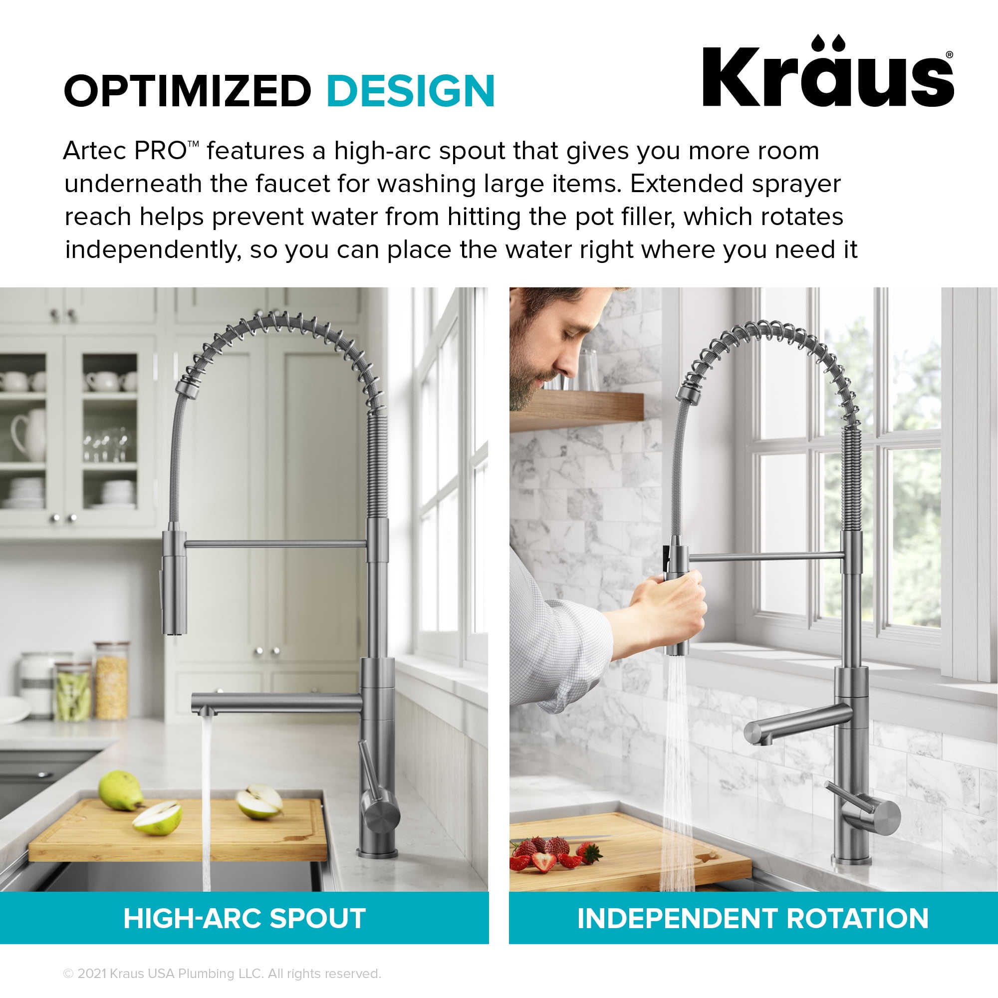Kraus Artec Pro Commercial Style Pull-Down Single Handle Kitchen Faucet with Pot Filler in Brushed Brass