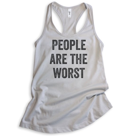 People Are The Worst Tank Top, Ladies Racerback Tank Top, Ironic Tank, Antisocial Tank, Silver Gray, XX-Large