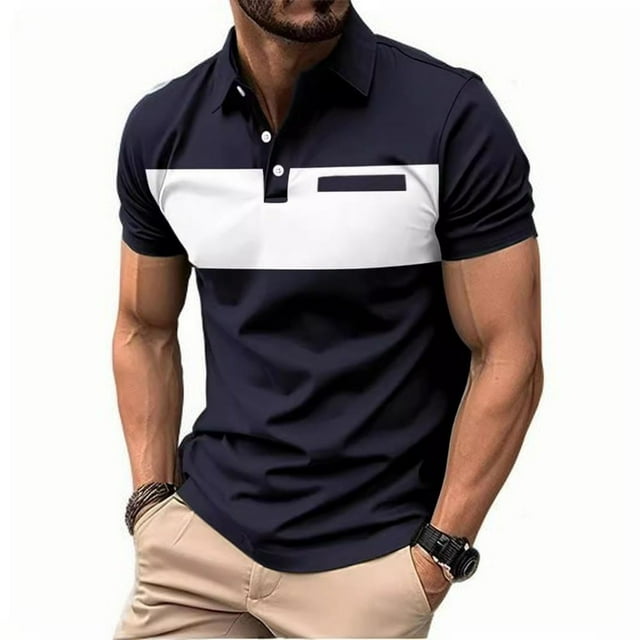 Yaoyar Mens Color Block Short Sleeve Collared Top Contrast Trim Casual Sport Style Lapel Short Sleeve Shirt