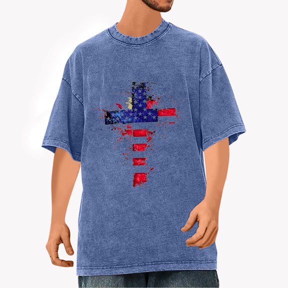 JOANKDMI July 4th Shirts for Men Cotton American Flag Independence Day Short Sleeve Crew Neck Relaxed Fit Tops Patriotic Festival Trendy Fashion T Shirts