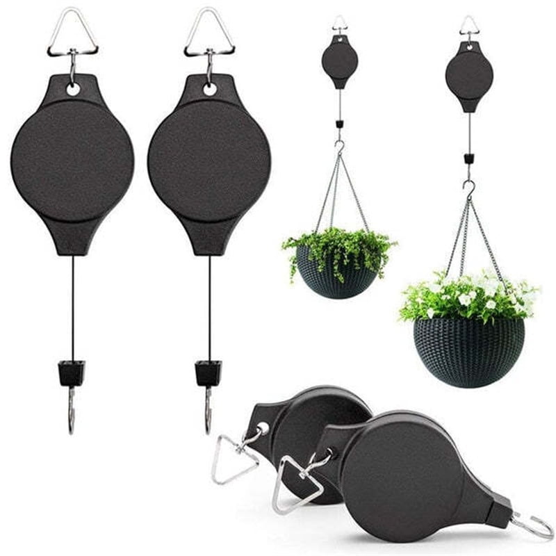 Jinswick 3Pack Plant Retractable Pulley, Hanger Hanging Planters Flower Basket Hook for Garden Baskets, Pots and Birds Feeder Hang， Hanging Garden Plants Flower Baskets Birds