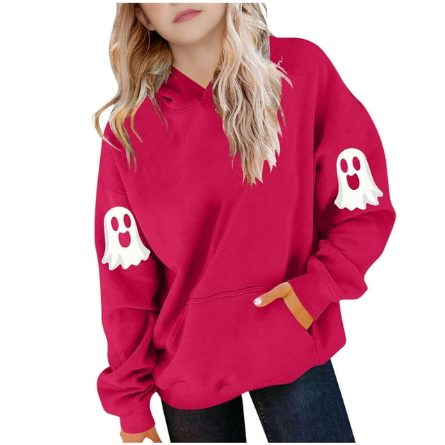 Chandails à Capuchon Imprimés d'Halloween pour Adolescentes et Adolescents, Mignon Chandail à Fantôme, Chandail Décontracté Tendance d'Automne, Vêtements