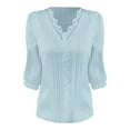 thumbnail image 4 of Outfmvch Women's Tops, Tees & Blouses Womens Long Sleeve Shirts Women's Blouses Basic Tops for Woman Gauze Tops for Women Blue 2 L, 4 of 4
