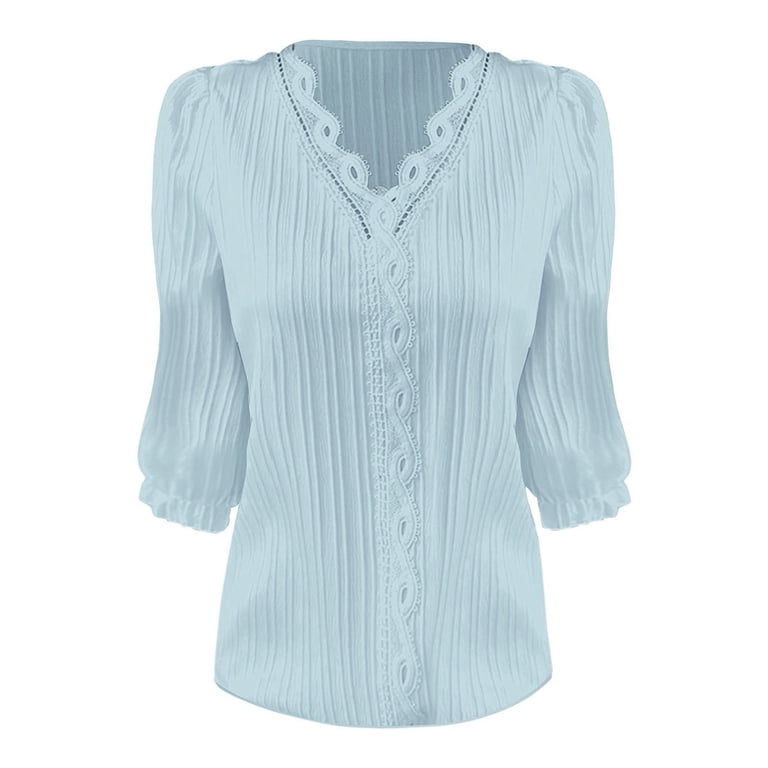 women's long sleeve pocket casual loose t-shirt dress Wcjm Wneedu Women's Long Sleeve Pocket Casual Loose T-Shirt Dress Women Mmer Lace V Neck Plain Lace Elegant Shirt Fashion Solid Color Elegant Blouse 3