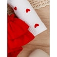thumbnail image 6 of Newborn Baby Girl Valentines Day Outfit Ruffled Romper Hearts Suspender Shorts with Headband Fall Winter Clothes, 6 of 9
