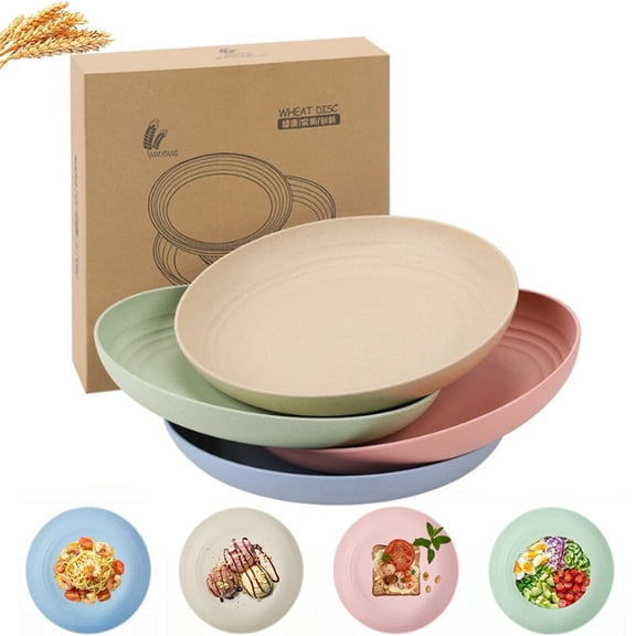 Bxaolu Unbreakable Wheat Straw Plates 5.9 Inch, Reusable Lightweight Deep Plates Dinner Dishes Plastic Plates Dinnerware for Adult, 4 Pcs