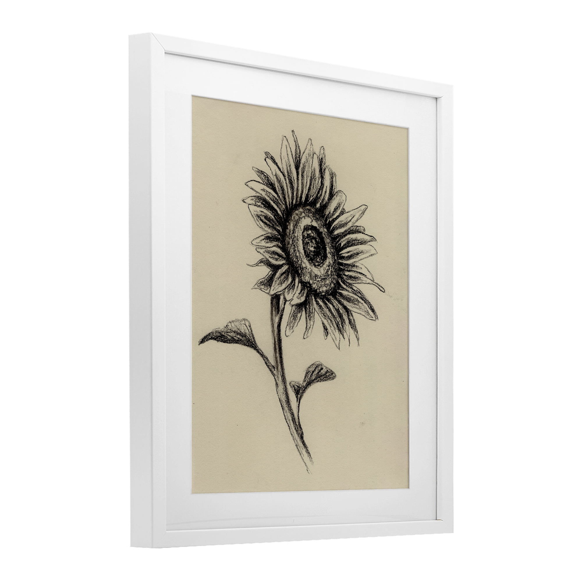 Stupell Industries Sunflowers in Charcoal White Framed Print Under Glass, design by Leah Noel Art