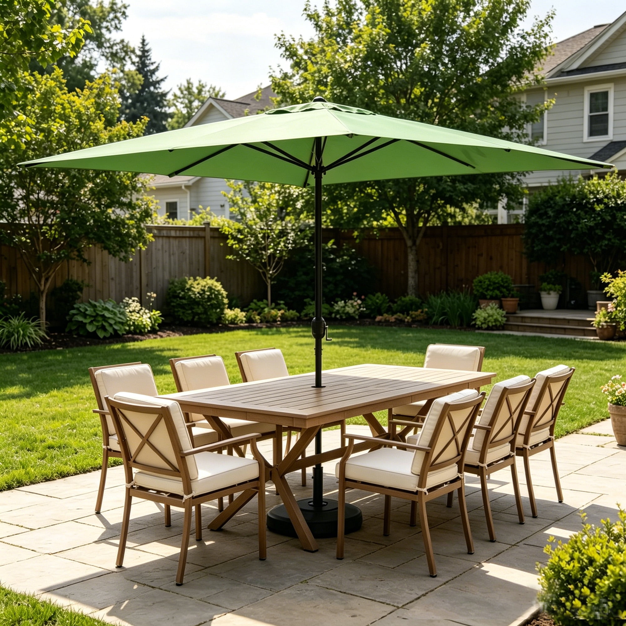 Kool 10x6.5ft Rectangular Patio Umbrella with Crank Handle, Outdoor Market Umbrella with 6 Sturdy Umbrella Ribs, Waterproof, Green