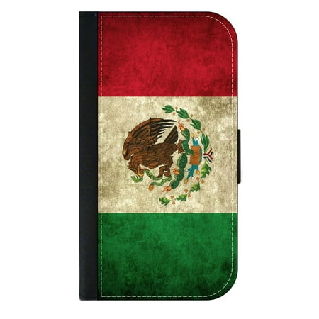 Mexico Grunge Flag - Wallet Style Cell Phone Case with 2 Card Slots and a Flip Cover Compatible with the Standard Apple iPhone X - iPhone 10