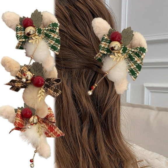 Christmas Hair Claws with Bow | Festive Red Green Coffee Plaid Clips for Women & Girls | 4.33 Inch Winter Holiday Hair Accessories
