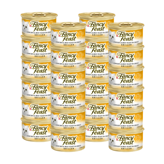 Fancy Feast Grilled Chicken & Beef Feast in Gravy Adult Wet Cat Food, 3 OZ (Pack of 24)