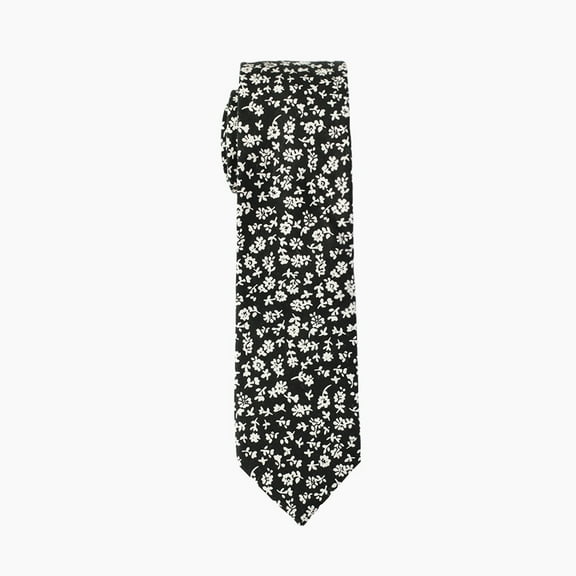Black White Floral Men's Skinny Necktie