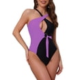 thumbnail image 1 of INSPIRAR CHIC Conjunto de Bikini Monokini de Bloque de Color para Mujeres, 1 Pieza, Con Anillo, Lado Atado, Traje de Baño, Talla X-Small, Negro y Púrpura, 1 of 5
