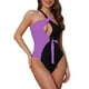 thumbnail image 1 of INSPIRE CHIC Conjunto de Bikini Monokini de Bloque de Color para Mujeres, Traje de Baño de Una Pieza con O Ring y Lazos Lateral, Talla Grande Negro Púrpura, 1 of 5