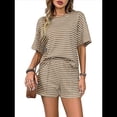 thumbnail image 3 of Conjunto de Pijama de 2 Piezas de Corta A Rayas de Verano, Color Caqui, Talla S, 3 of 8