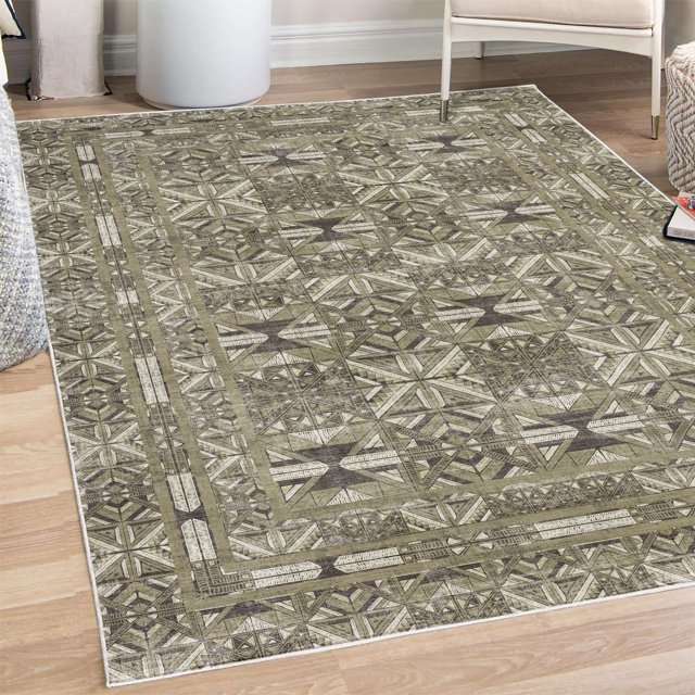 Tribal Decorative Rug, Geometric Style Abstract Polygonal Forms Squares ...