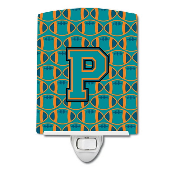 Letter P Football Aqua, Orange and Marine Blue Ceramic Night Light