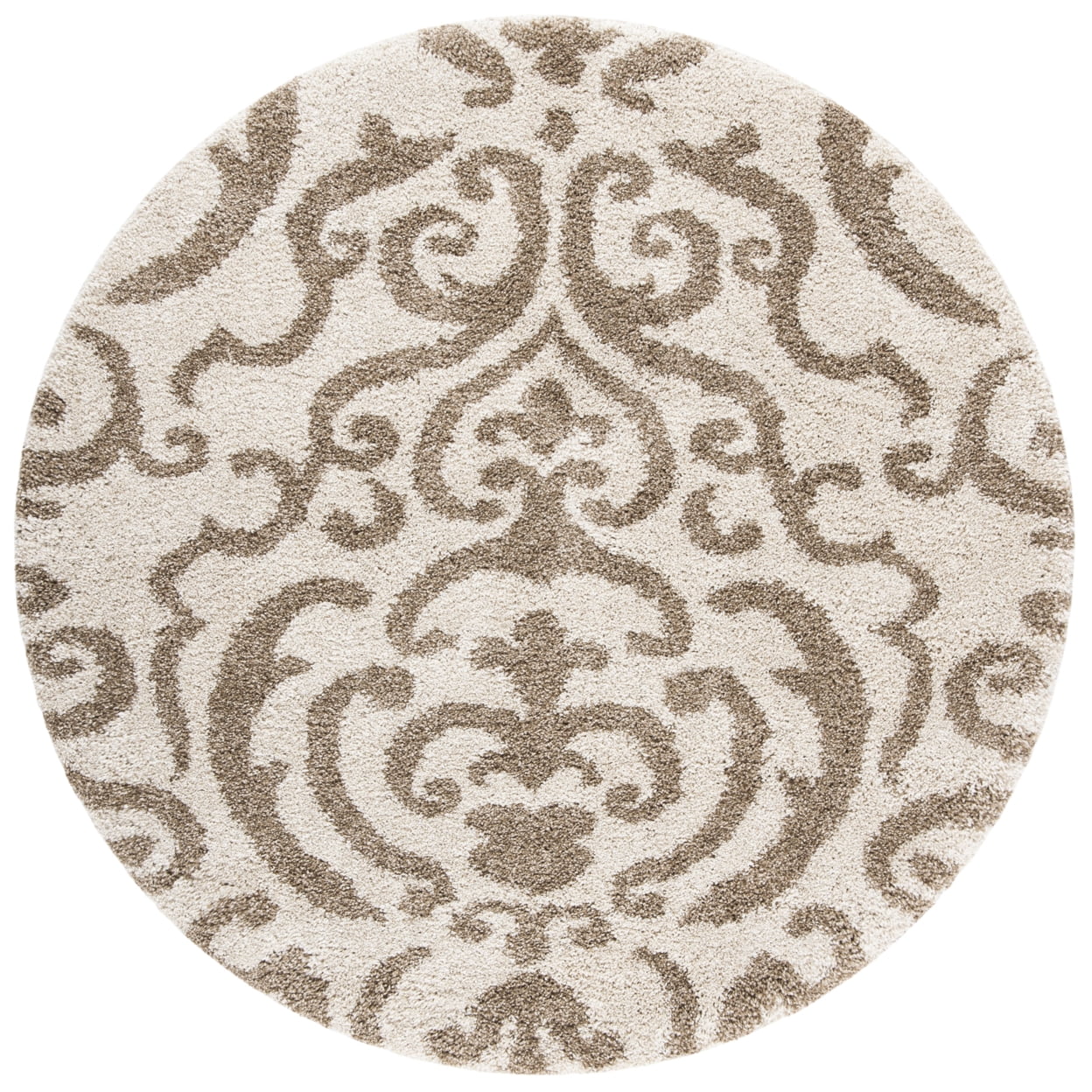 SAFAVIEH Florida Deangelo Damask Plush Shag Runner Rug, Cream/Beige, 2'3" x 9'