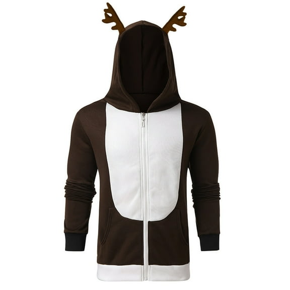 Mens Winter Sweaters Clearance, Velvet Christmas Antlers Hooded Color Block Sweater Jacket