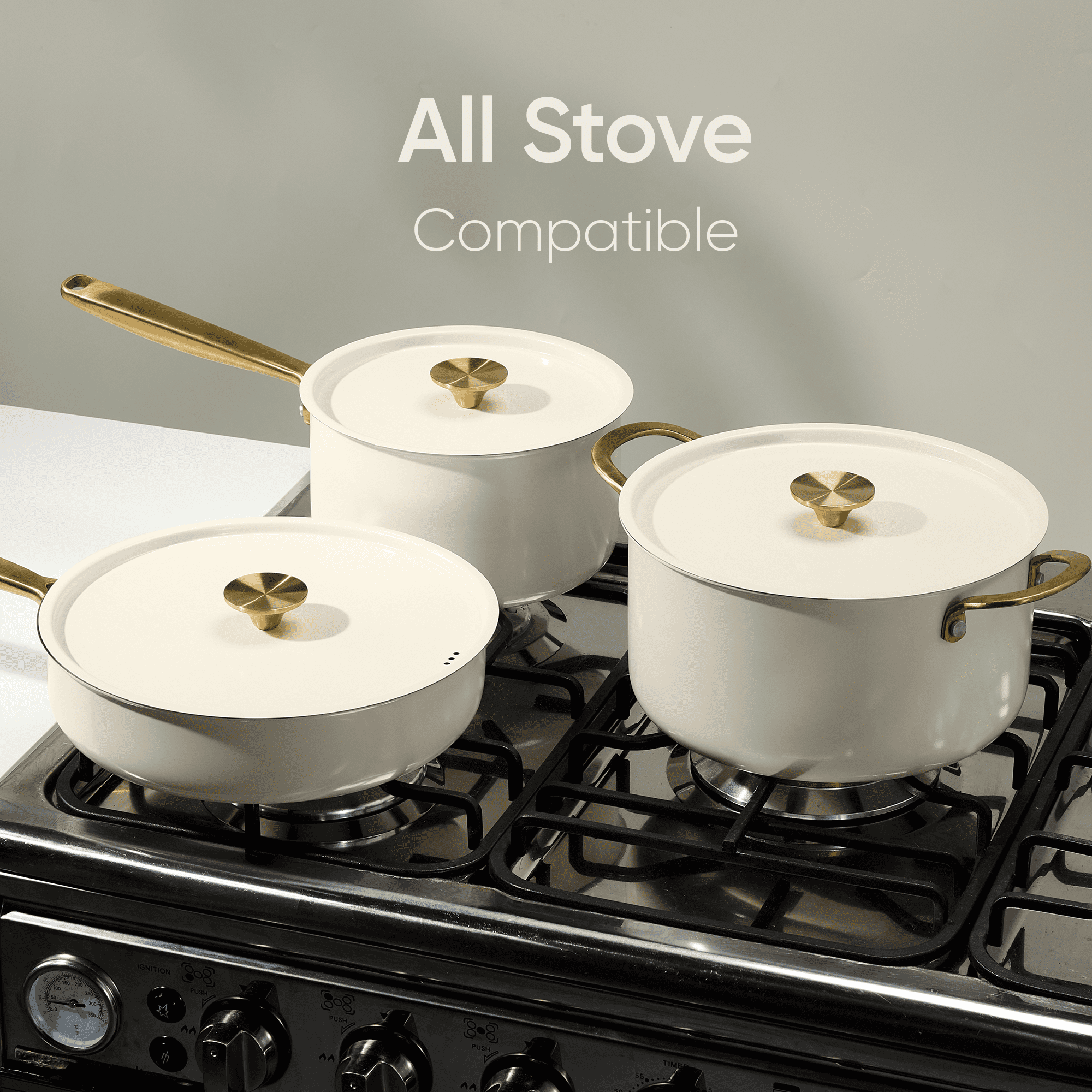 Carote 18-Piece Tri-Ply Stainless Steel Pots and Pans Set, Induction Compatible - White