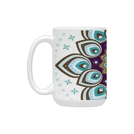 

Mandala Decor Boho Lotus Flower Stylized Microcosm Motif Unique Retro Spiritual Theme Royal Blue Bro Ceramic Mug (15 OZ) (Made In USA)
