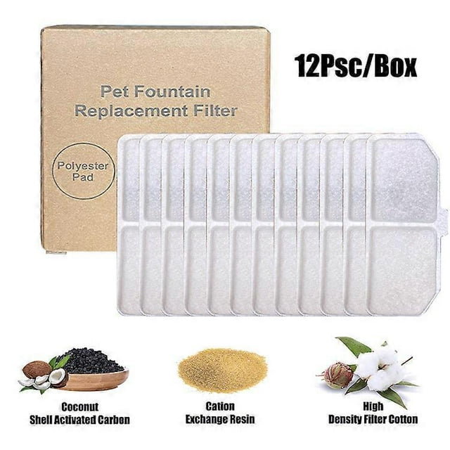 Cat Water Fountain Filters, 12 Packs Pet Water Fountain Filter Replacement Charcoal Water Fountain Filter Compatible with Cat Water Dispenser