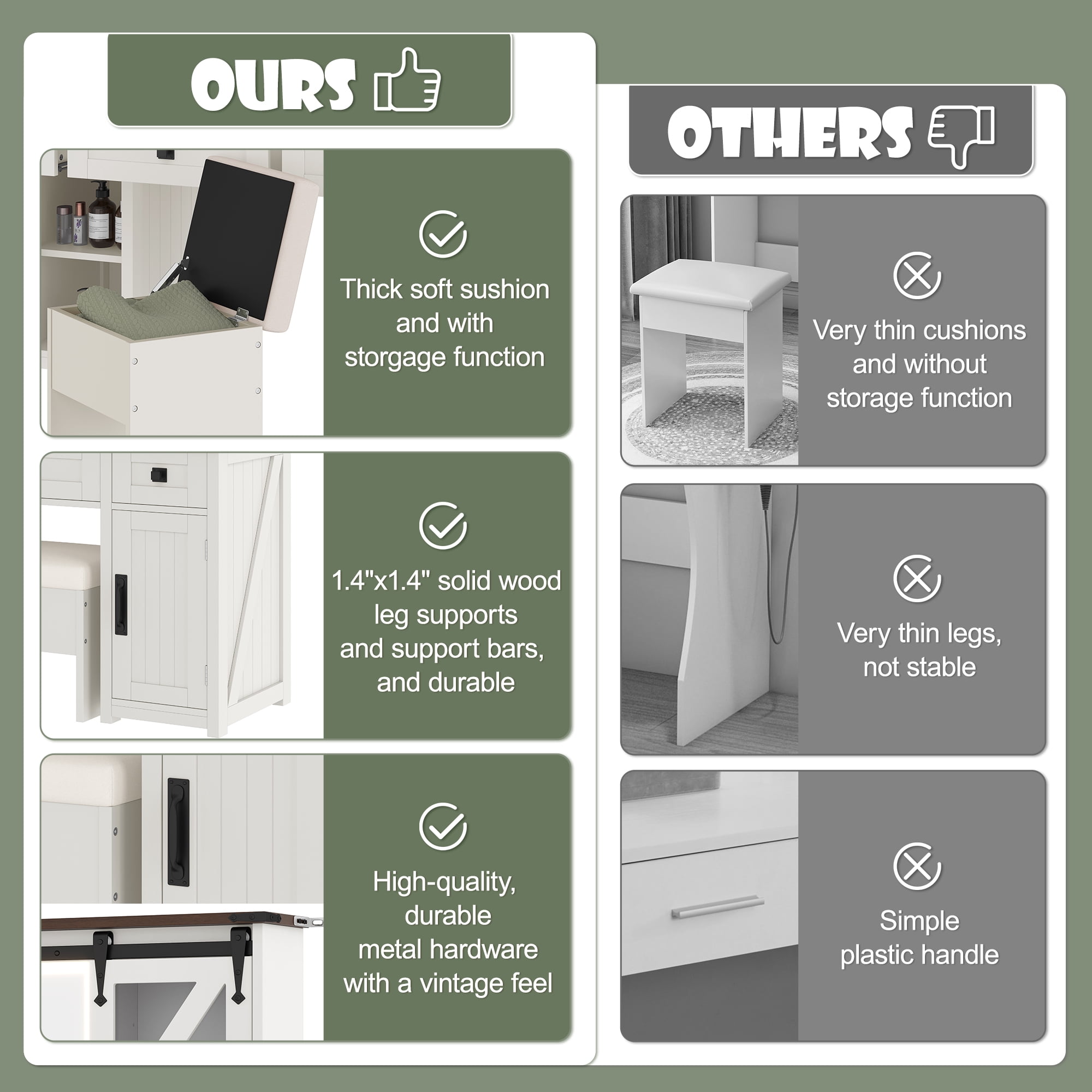 Euroco 43.3" Farmhouse Makeup Vanity Desk with Lighted Mirror,Dressing Table with Sliding Barn Door Hidden Shelves & 3 Drawers & 2 Cabinets, Beige