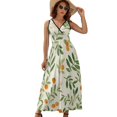 thumbnail image 2 of Orange Blossoms Leafy Pattern Cheerful Dress Fashion Boho Beach Long Dresses Female Party Printed Maxi Dress, 2 of 9
